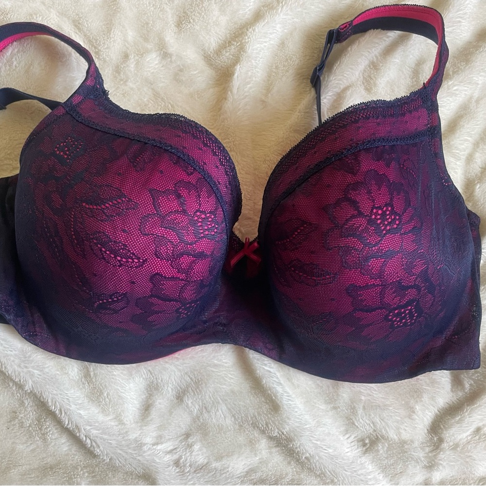 Cacique Balconette Lace Underwire Bra - Pink and Black